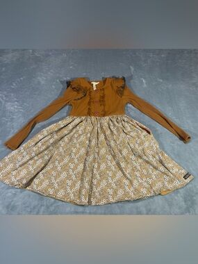 Matilda Jane Mustard Ribbed Bodice Floral Skirt Dress-size 8